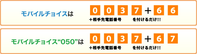 モバイルチョイスは0037+66 モバイルチョイス050は 0037+67
